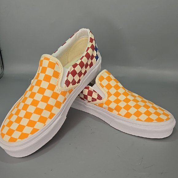 Vans Other - Van's Checkered Slip-On Shoes - Orange and Red Men 8.5 Women 10